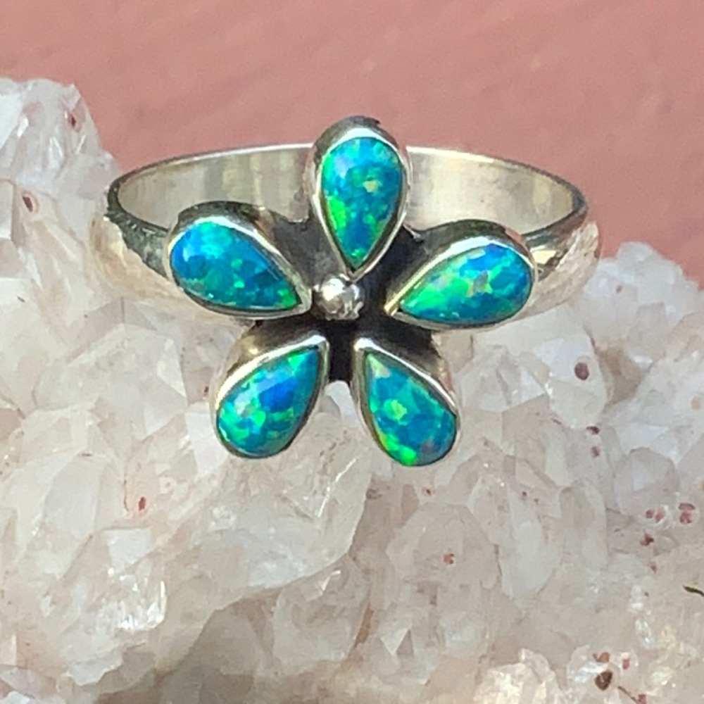 BOUTIQUE FIRE OPAL 925 STERLING SILVER RING, 7.5